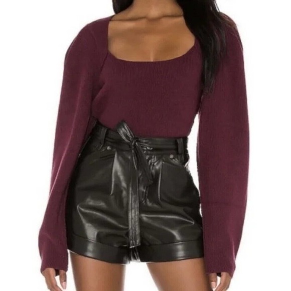 Free People Sweaters - Free People Saffron Open Back Sweater Medium Pomegranate Wine RibKnit Puff Sleev